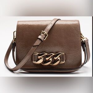 INNUE' Patent Leather Flap Crossbody Bag Chain Trim Detachable Strap NWT